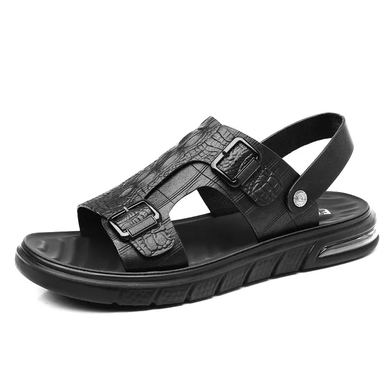 Hnzxzm Classic Summer Men's Sandals Genuine Leather Sandals Men Outdoor Beach SlippersOutdoor New Leather Shoes Sandalias Hombre