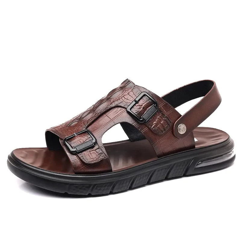 Hnzxzm Classic Summer Men's Sandals Genuine Leather Sandals Men Outdoor Beach SlippersOutdoor New Leather Shoes Sandalias Hombre