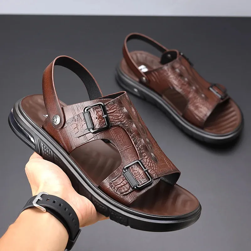 Hnzxzm Classic Summer Men's Sandals Genuine Leather Sandals Men Outdoor Beach SlippersOutdoor New Leather Shoes Sandalias Hombre