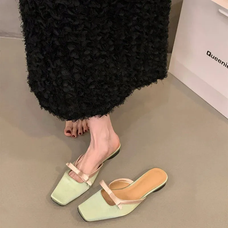 Hnzxzm Designer Summer Women Mules Slippers Fashion Ladies Outdoor Beach Vacation Flats Slides Female Butterfly-knot Shoes