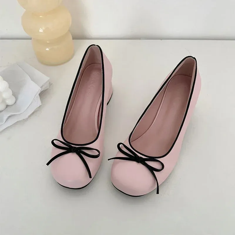 Hnzxzm Designers Butterfly-knot Women Pumps Fashion Shallow Slip On Thick Low Heel Sandalias Ladies Elegant Outdoor Mary Jane Shoes