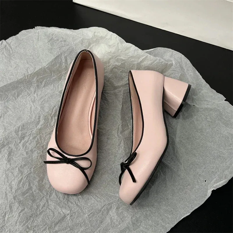 Hnzxzm Designers Butterfly-knot Women Pumps Fashion Shallow Slip On Thick Low Heel Sandalias Ladies Elegant Outdoor Mary Jane Shoes