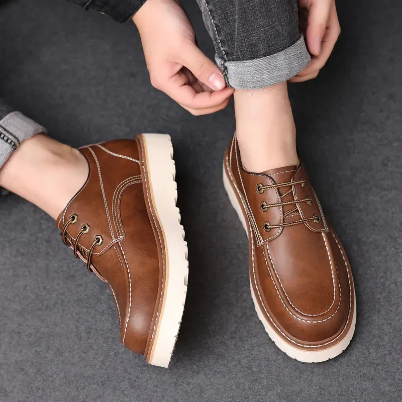 Hnzxzm Men's British Retro Casual Shoes Men Thick Sole Heightened Fashion Work Shoes Mens Lace-up Comfortable Outdoor Flats Oxfords