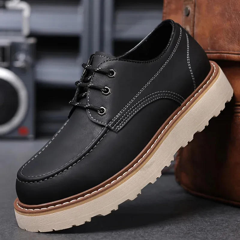 Hnzxzm Men's British Retro Casual Shoes Men Thick Sole Heightened Fashion Work Shoes Mens Lace-up Comfortable Outdoor Flats Oxfords