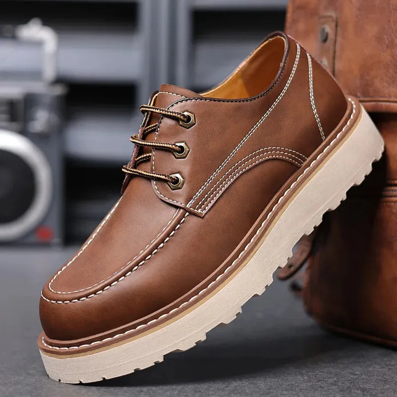 Hnzxzm Men's British Retro Casual Shoes Men Thick Sole Heightened Fashion Work Shoes Mens Lace-up Comfortable Outdoor Flats Oxfords