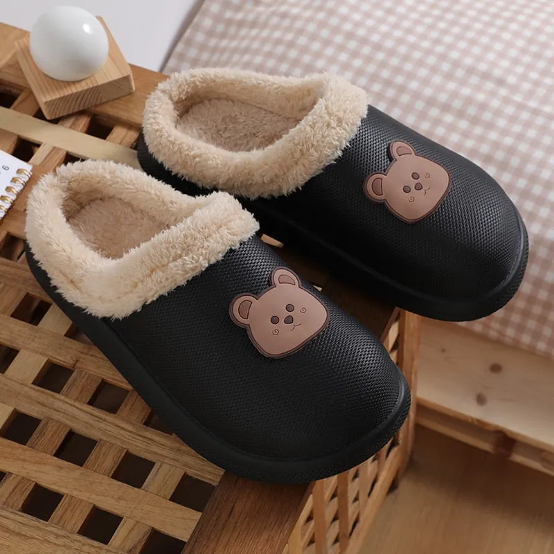 Hnzxzm Women Winter Waterproof Cartoon Comfotable Slippers WarmNon-Slip Plush Cotton Home Heel Suitable  Indoor and Outdoor