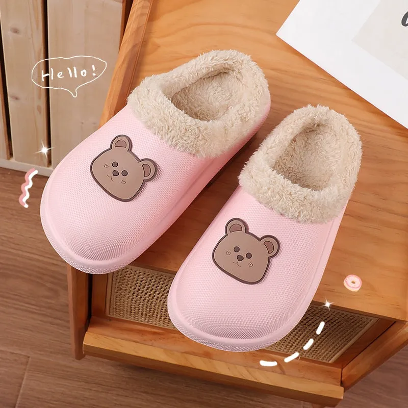 Hnzxzm Women Winter Waterproof Cartoon Comfotable Slippers WarmNon-Slip Plush Cotton Home Heel Suitable  Indoor and Outdoor