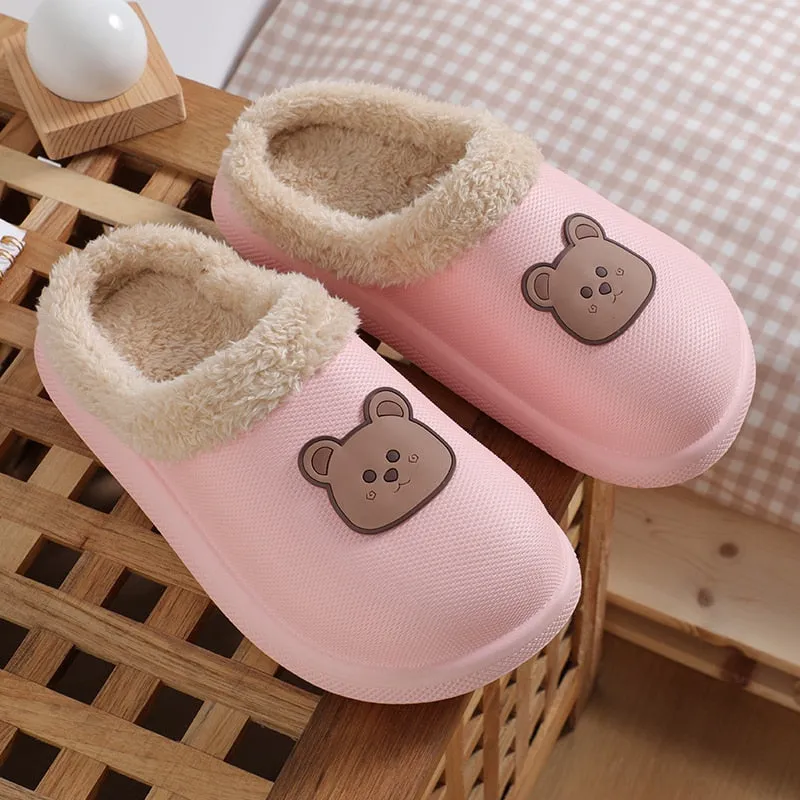 Hnzxzm Women Winter Waterproof Cartoon Comfotable Slippers WarmNon-Slip Plush Cotton Home Heel Suitable  Indoor and Outdoor