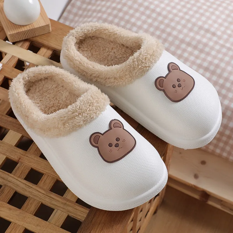 Hnzxzm Women Winter Waterproof Cartoon Comfotable Slippers WarmNon-Slip Plush Cotton Home Heel Suitable  Indoor and Outdoor