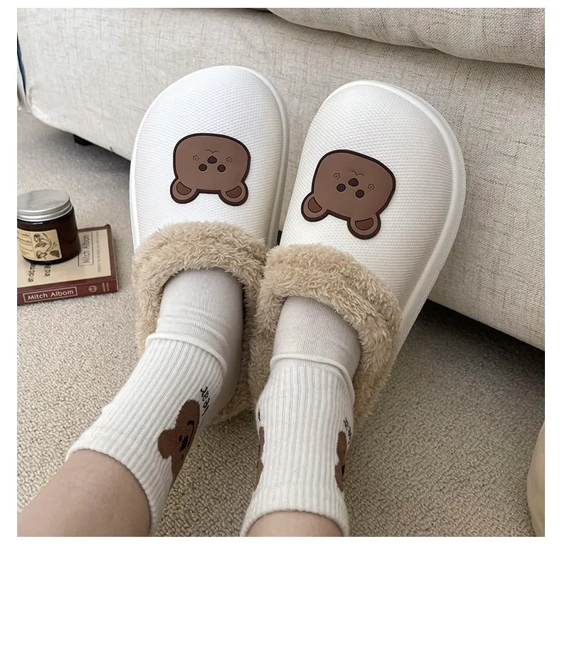 Hnzxzm Women Winter Waterproof Cartoon Comfotable Slippers WarmNon-Slip Plush Cotton Home Heel Suitable  Indoor and Outdoor