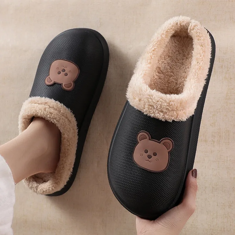 Hnzxzm Women Winter Waterproof Cartoon Comfotable Slippers WarmNon-Slip Plush Cotton Home Heel Suitable  Indoor and Outdoor