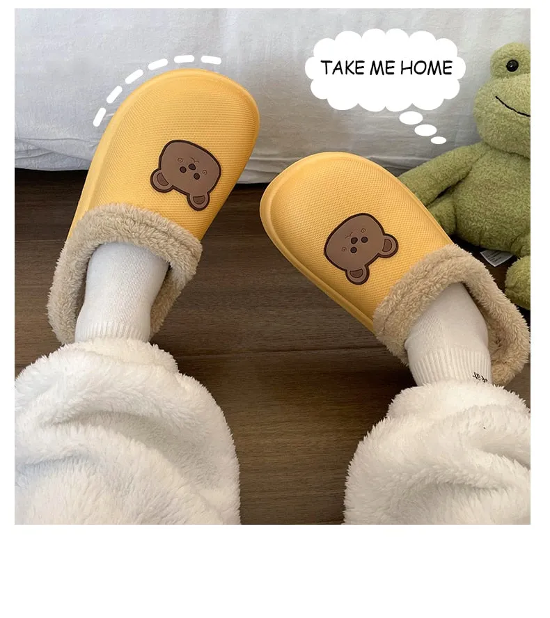 Hnzxzm Women Winter Waterproof Cartoon Comfotable Slippers WarmNon-Slip Plush Cotton Home Heel Suitable  Indoor and Outdoor