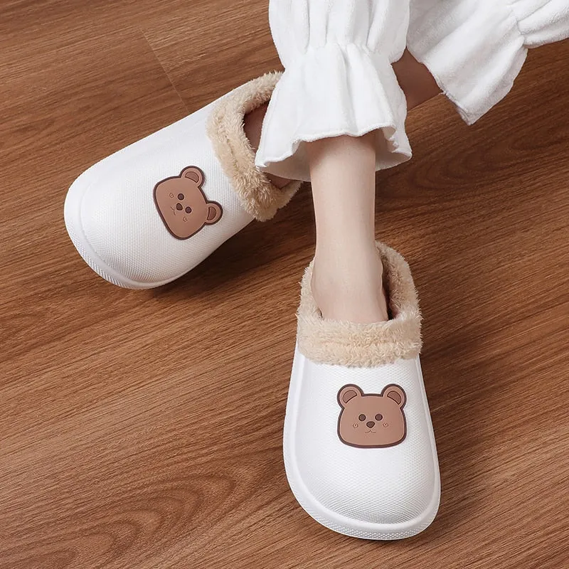 Hnzxzm Women Winter Waterproof Cartoon Comfotable Slippers WarmNon-Slip Plush Cotton Home Heel Suitable  Indoor and Outdoor