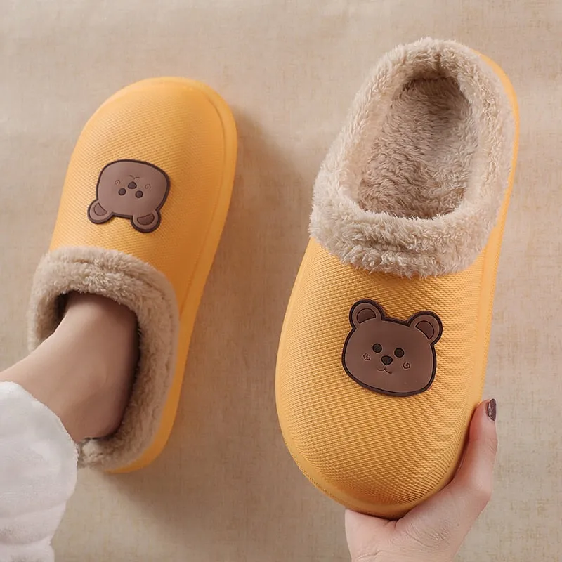 Hnzxzm Women Winter Waterproof Cartoon Comfotable Slippers WarmNon-Slip Plush Cotton Home Heel Suitable  Indoor and Outdoor