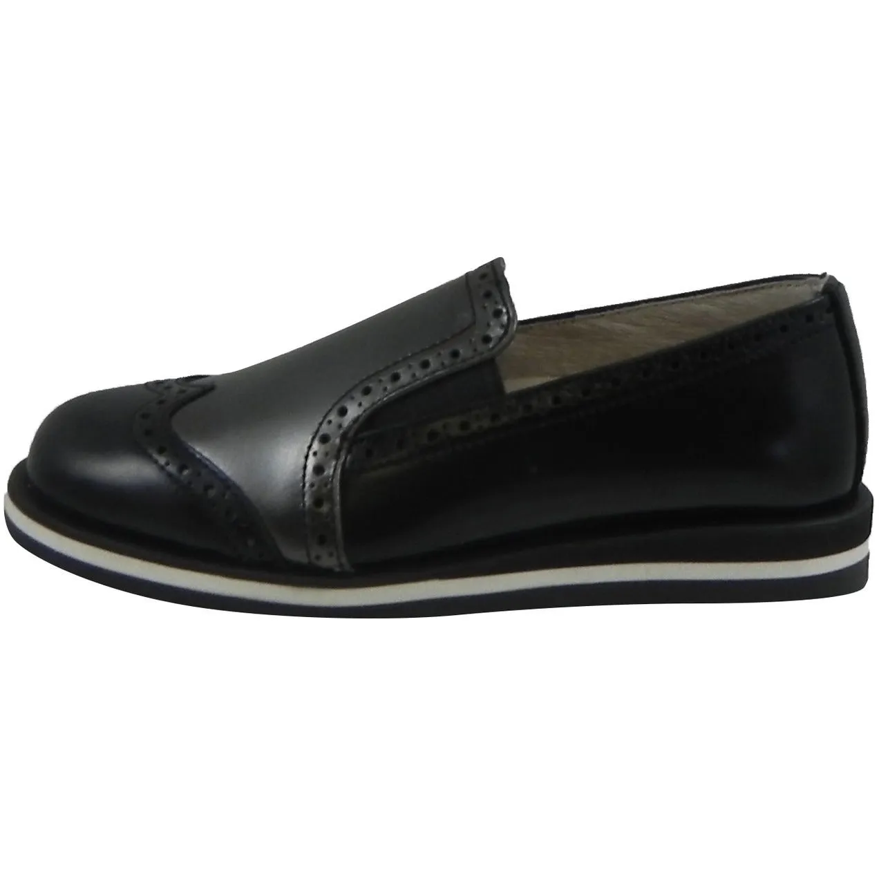 Hoo Shoes Charlie's Girl's and Boy's Metallic Leather Slip On Oxford Loafer Shoes Black Pewter