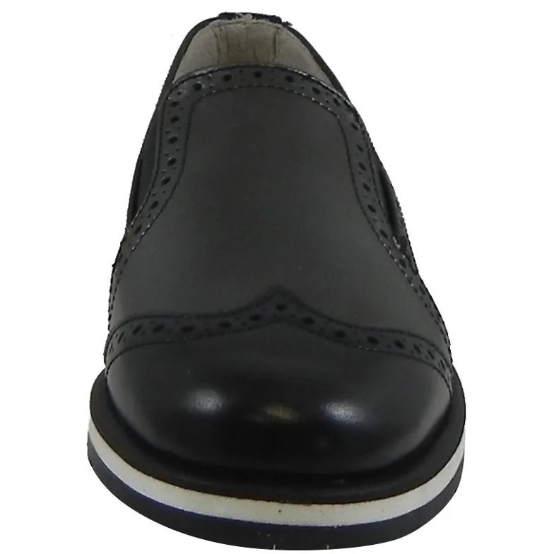 Hoo Shoes Charlie's Girl's and Boy's Metallic Leather Slip On Oxford Loafer Shoes Black Pewter