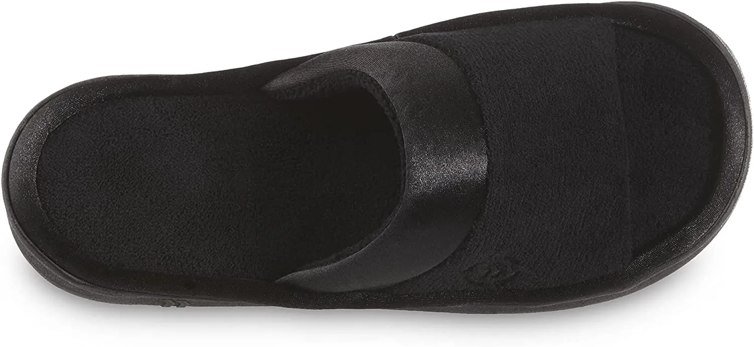 isotoner Women's Soft Microterry Slide Slippers with Satin Trim and Comfort Footbed