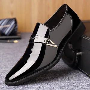 Italian Men'S Leather Shoes, Shiny Leather Loafers, Pointed Toe, Fashion