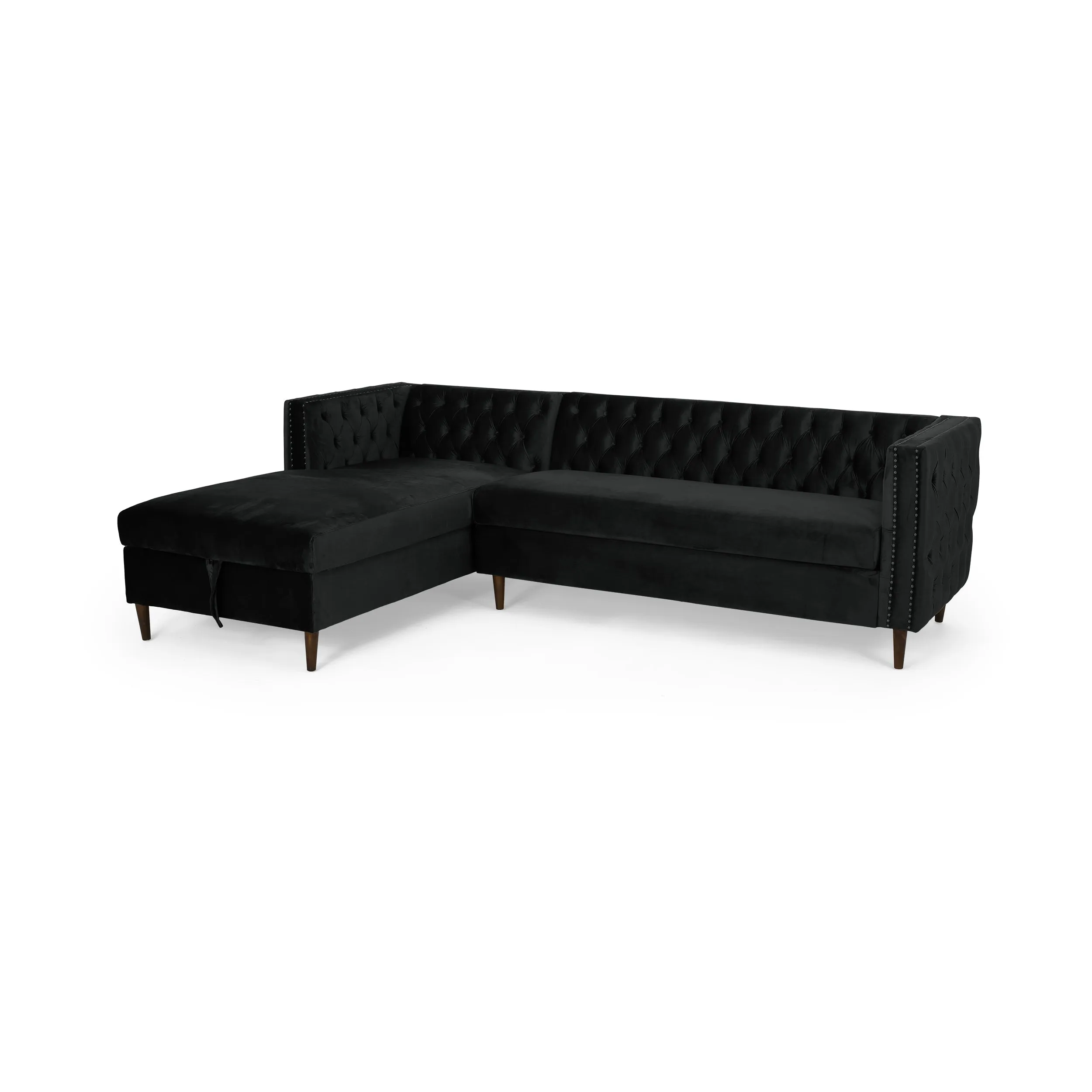 Jephthah Contemporary Tufted Velvet Sectional Sofa with Storage Chaise Lounge