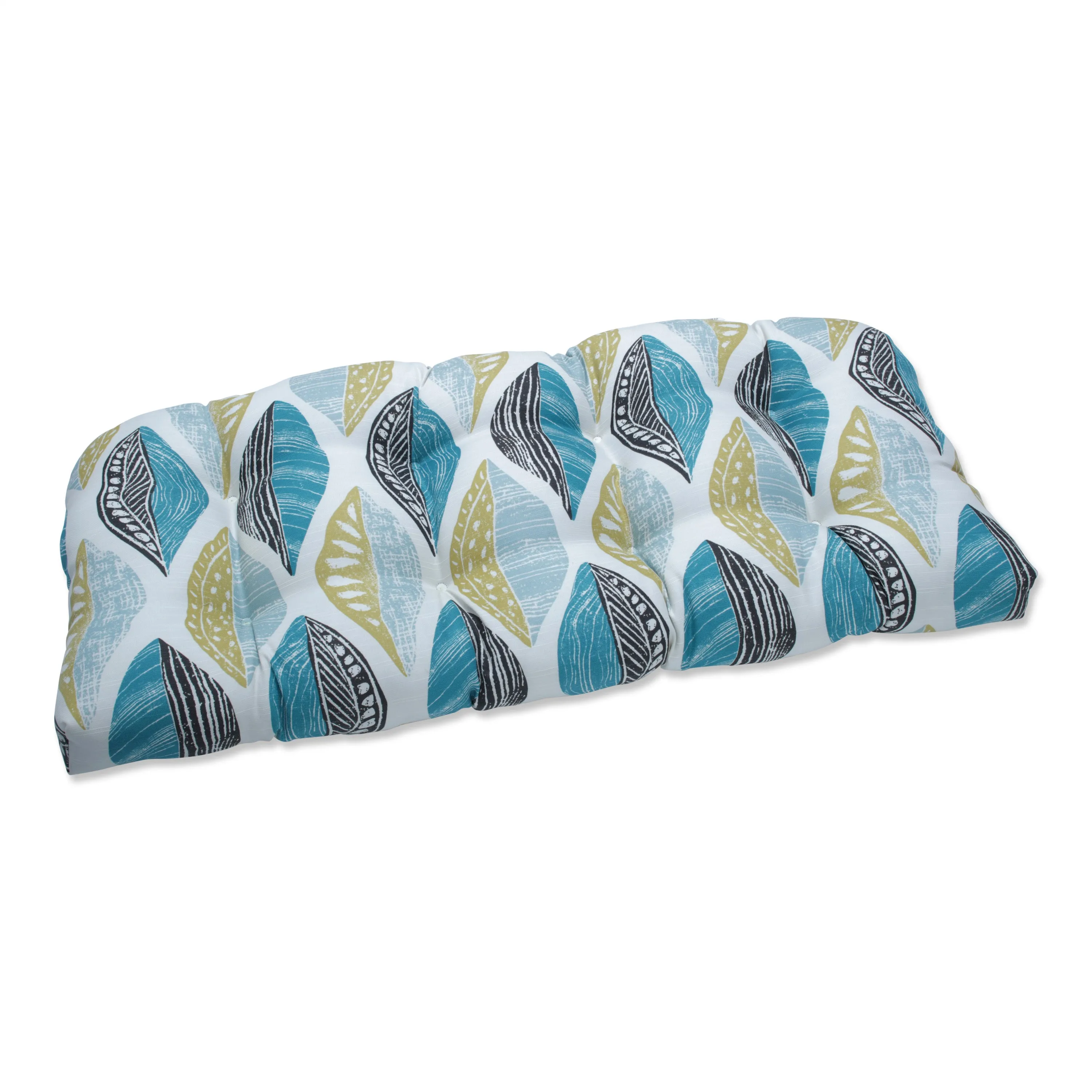 Leaf Block Teal/Citron Wicker Loveseat Cushion