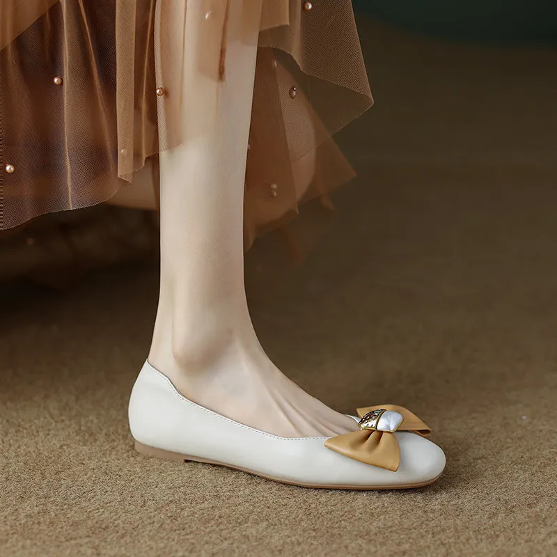 Megan Beige Ballet Flats with Bow