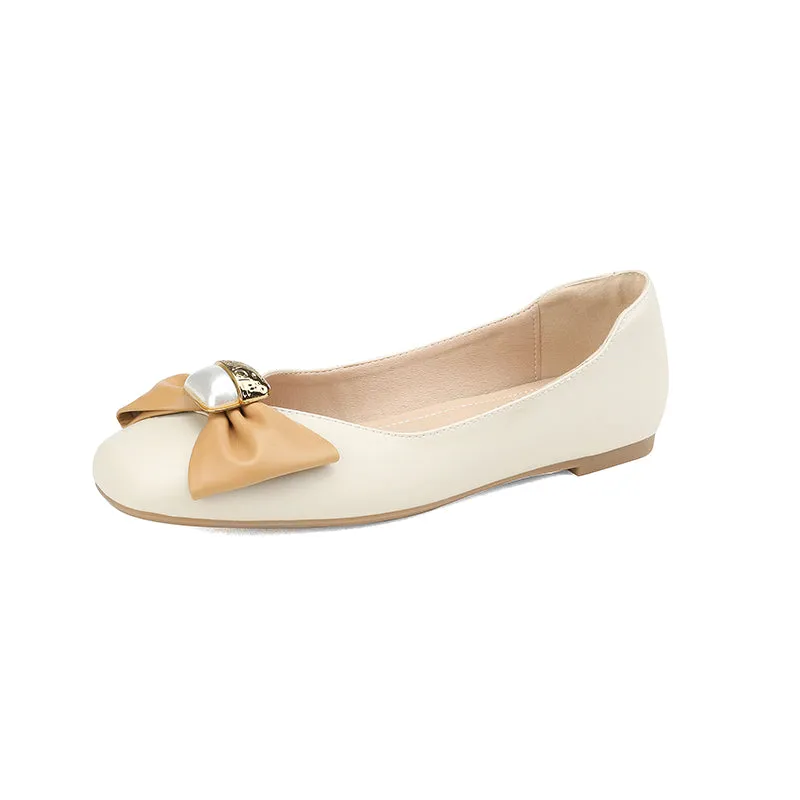 Megan Beige Ballet Flats with Bow