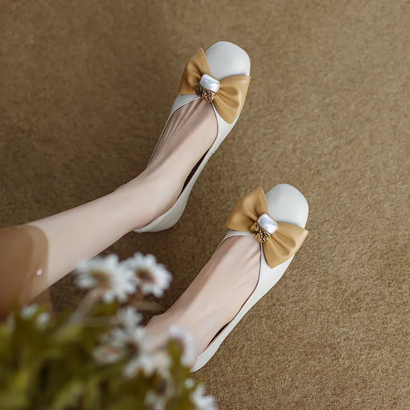 Megan Beige Ballet Flats with Bow