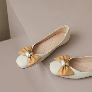 Megan Beige Ballet Flats with Bow