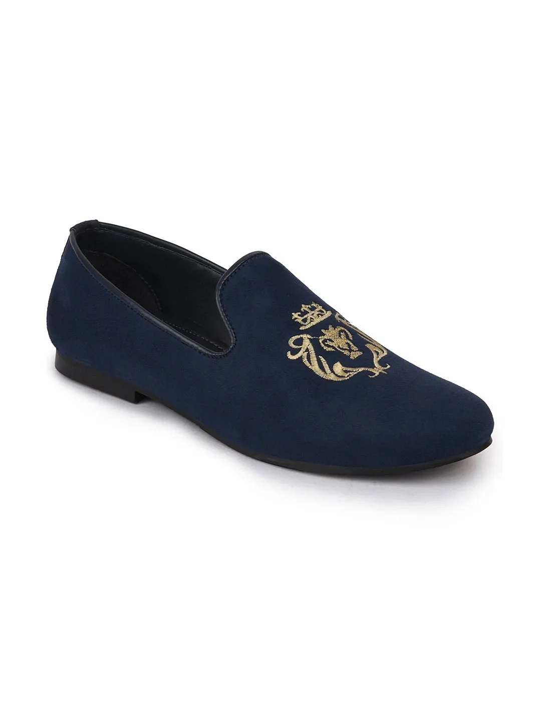 Men Ethnic Navy Blue Party Slip On Loafers