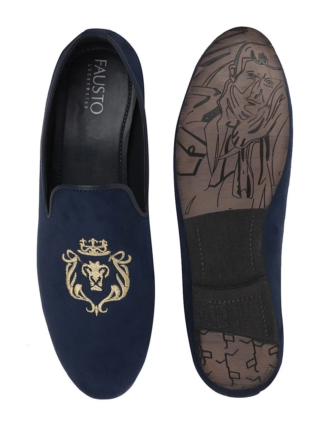 Men Ethnic Navy Blue Party Slip On Loafers