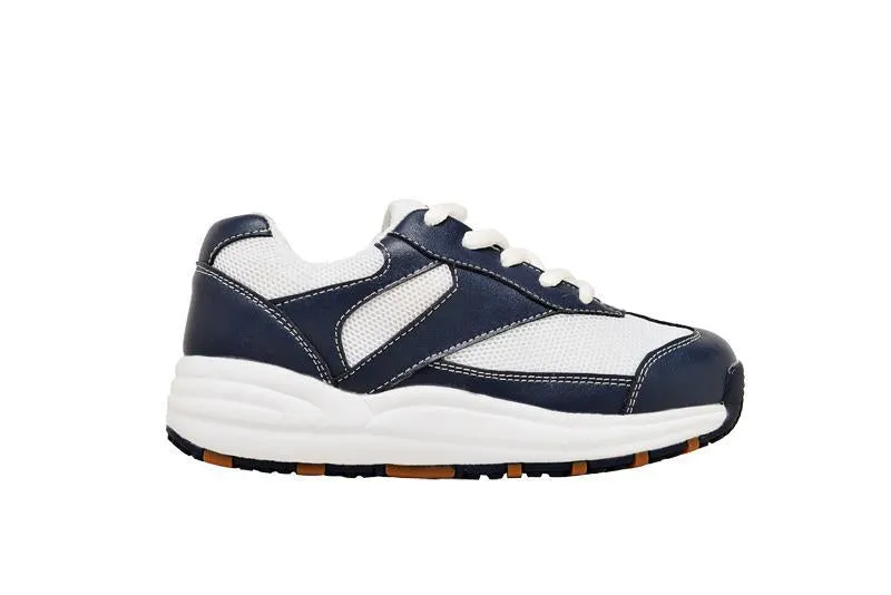 Mt. Emey 2155 White/Navy - Children Oil/Slip Resistant Shoes with Laces