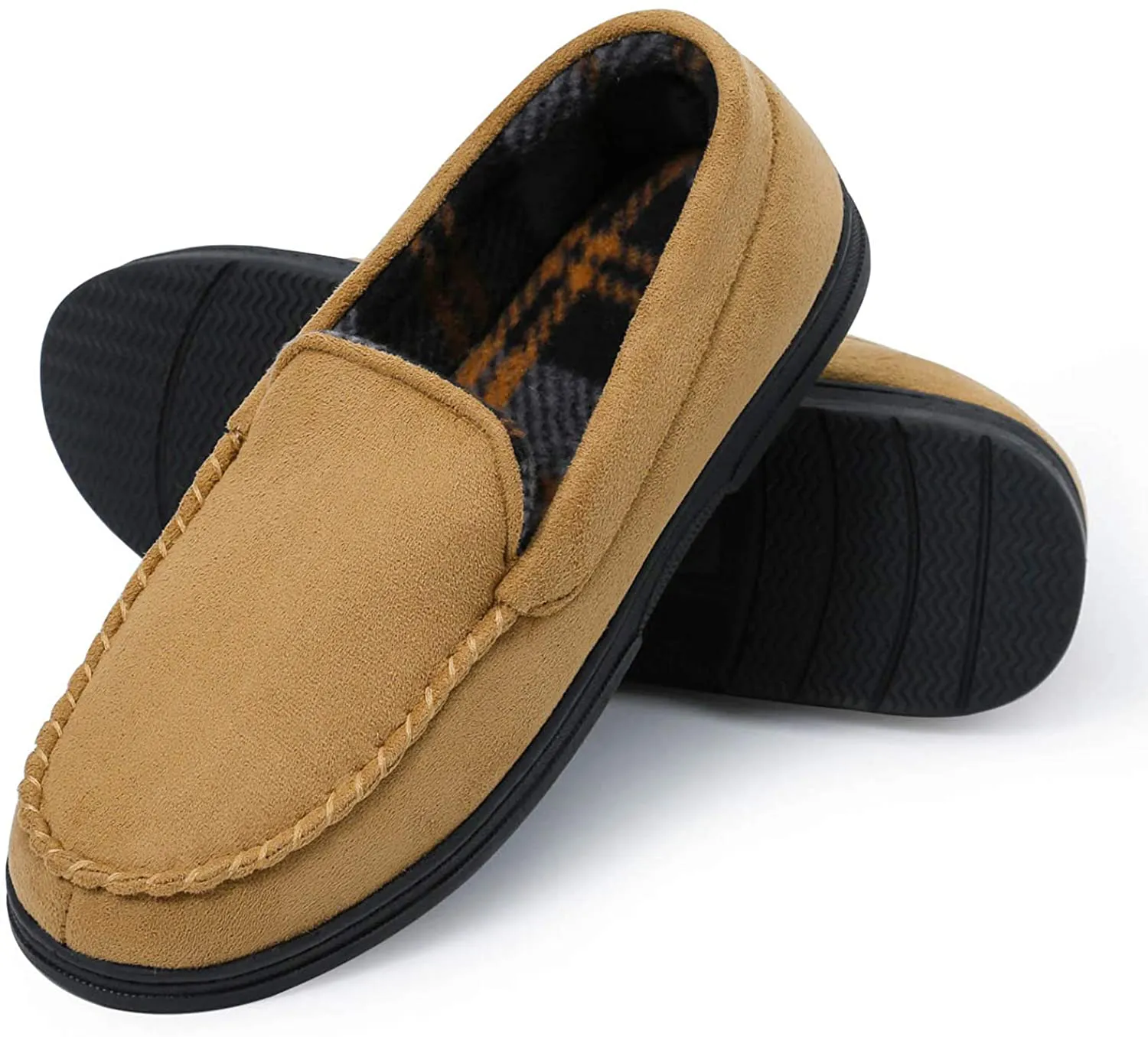 mysoft Men's Moccasin Slippers Memory Foam Warm Cotton Winter House Shoes Anti-Slip Sole Indoor/Outdoor