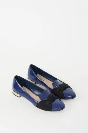 Navy Patent Leather Bow & Crystal Flat