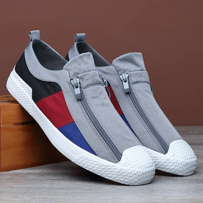 New Style Men's Vulcanize Shoes Breathable Double zipper Trend Men Canvas Loafer British Fashion Mixed Colors Casual Shoe