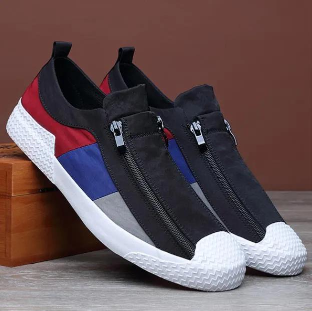 New Style Men's Vulcanize Shoes Breathable Double zipper Trend Men Canvas Loafer British Fashion Mixed Colors Casual Shoe