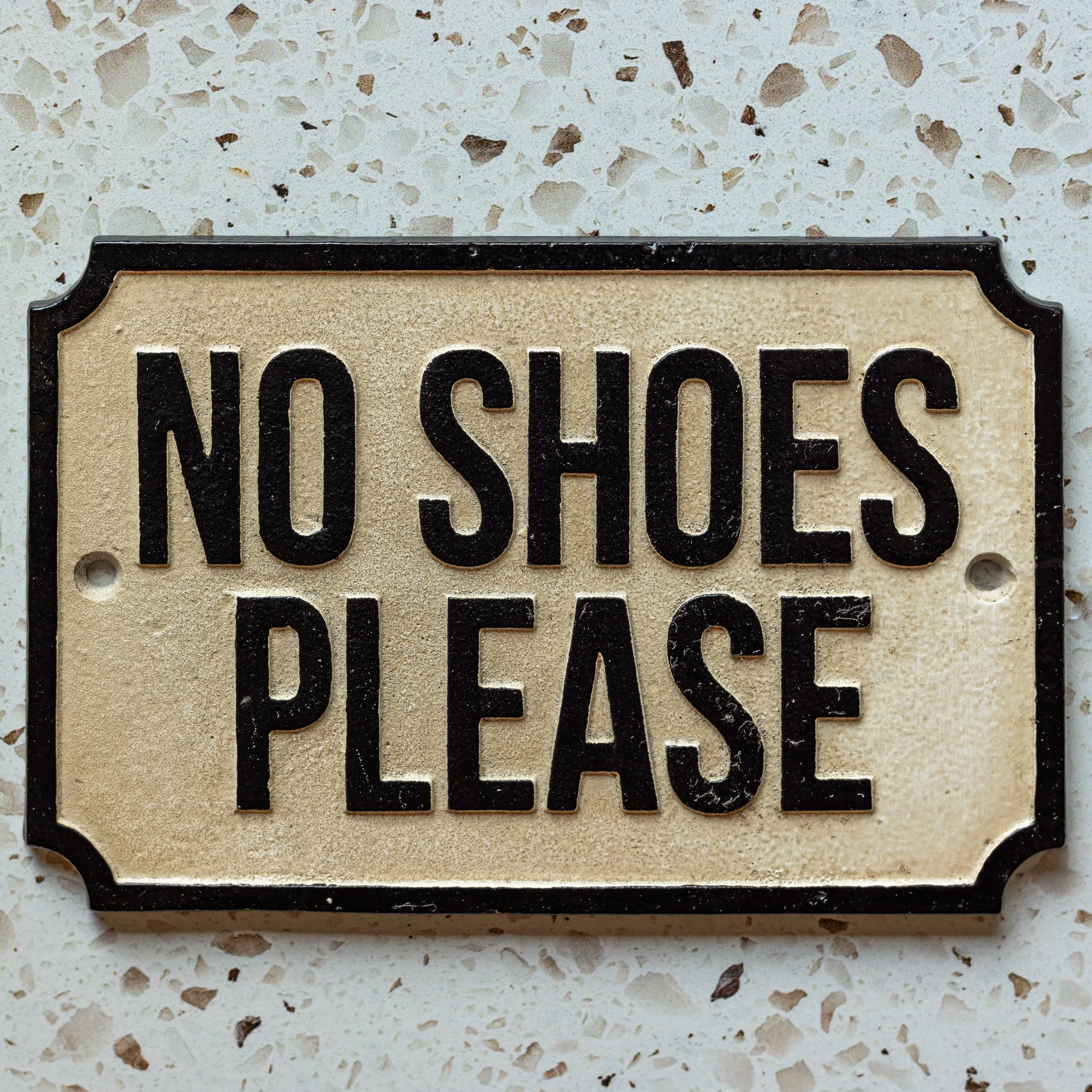 No Shoes Please Cast Iron Plaque