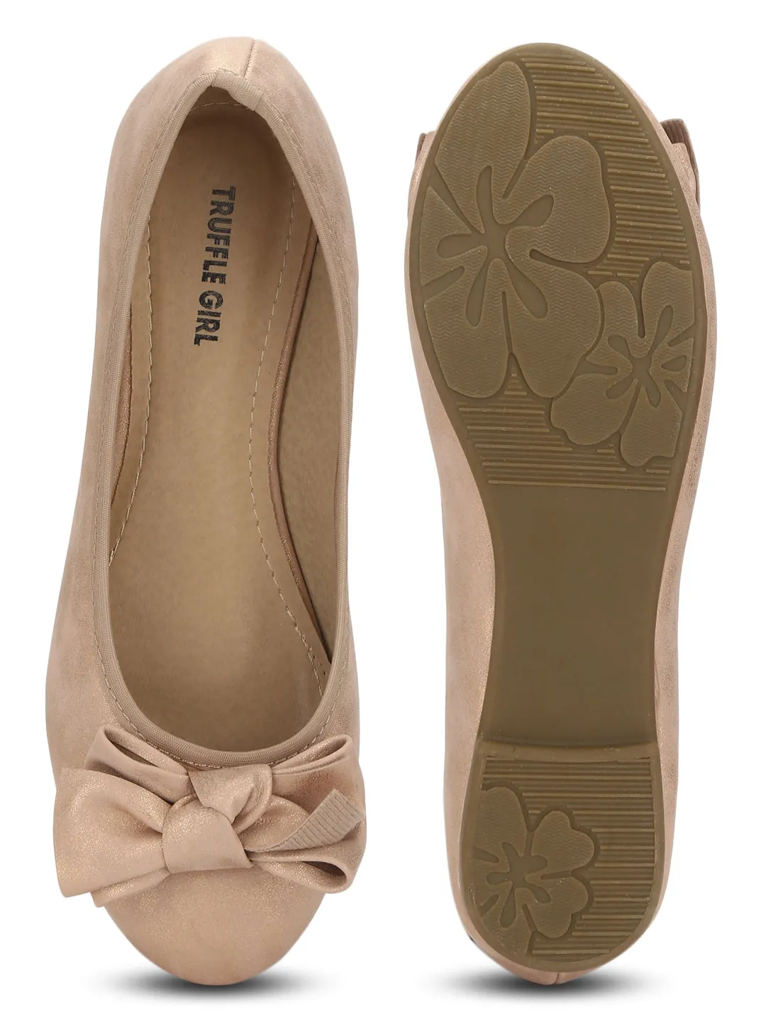 Nude PU Big Bow Belly Flats