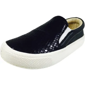 Old Soles 1051 Girl's and Boy's Black Snake Leather Slip On Sneaker