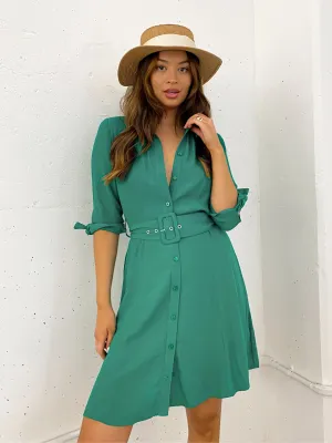 Olivia Mini Belted Shirt Dress / Green