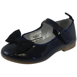 OshKosh Girl's Bella Patent Leather Hook and Loop Bow Mary Jane Flats Navy