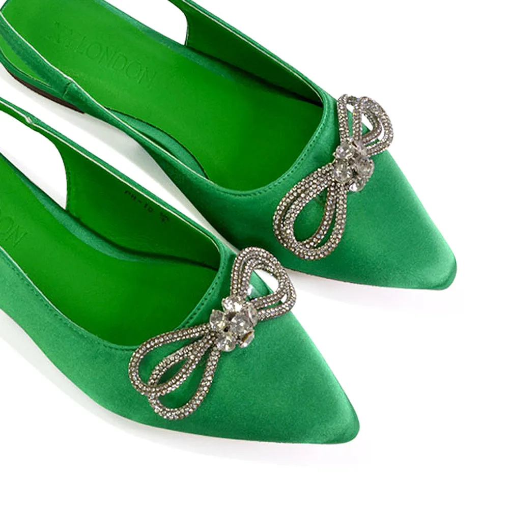 Ossie Slingback Diamante Bow Pointed Toe Ballerina Pump Shoes in Green