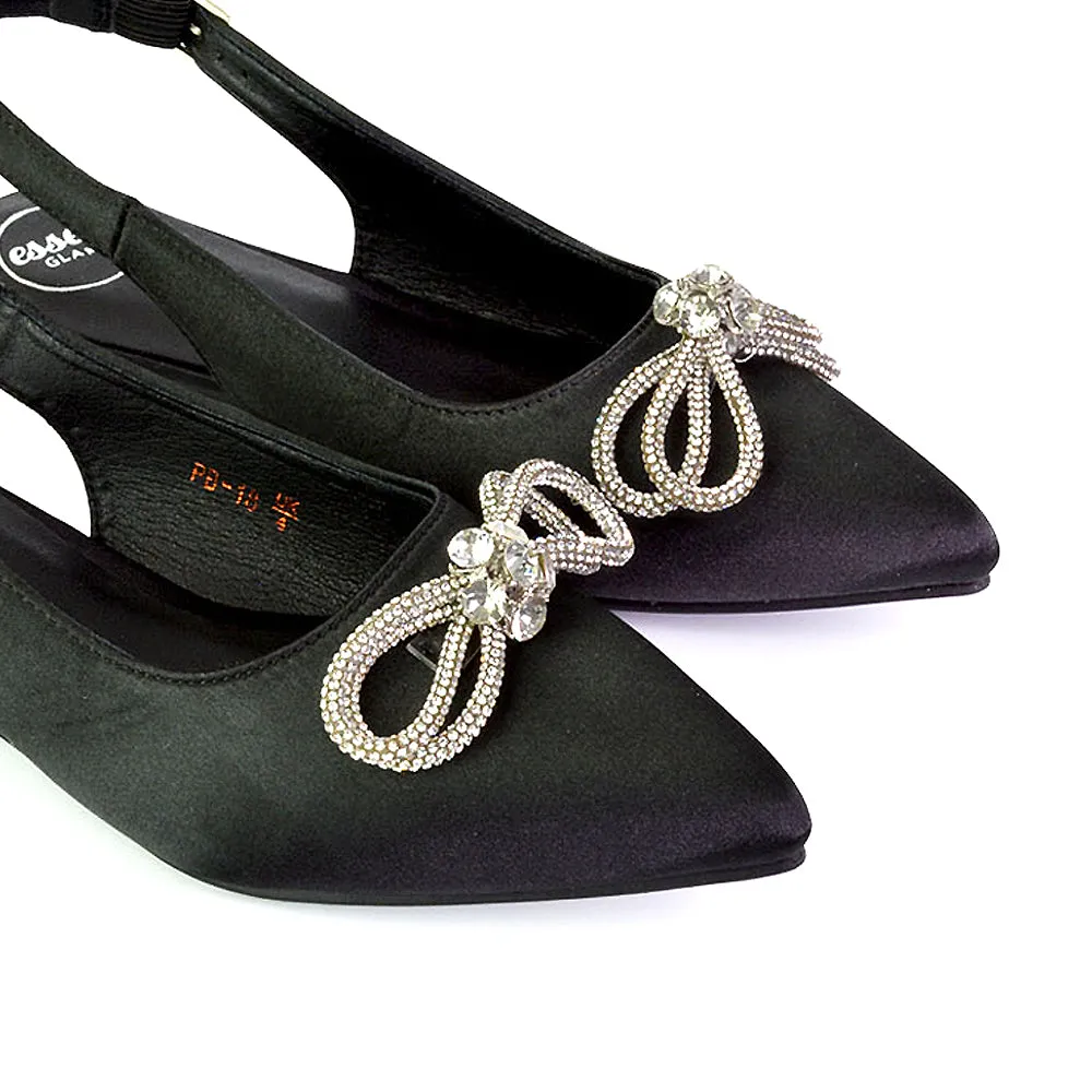 Ossie Slingback Diamante Bow Pointed Toe Ballerina Pump Shoes in Green