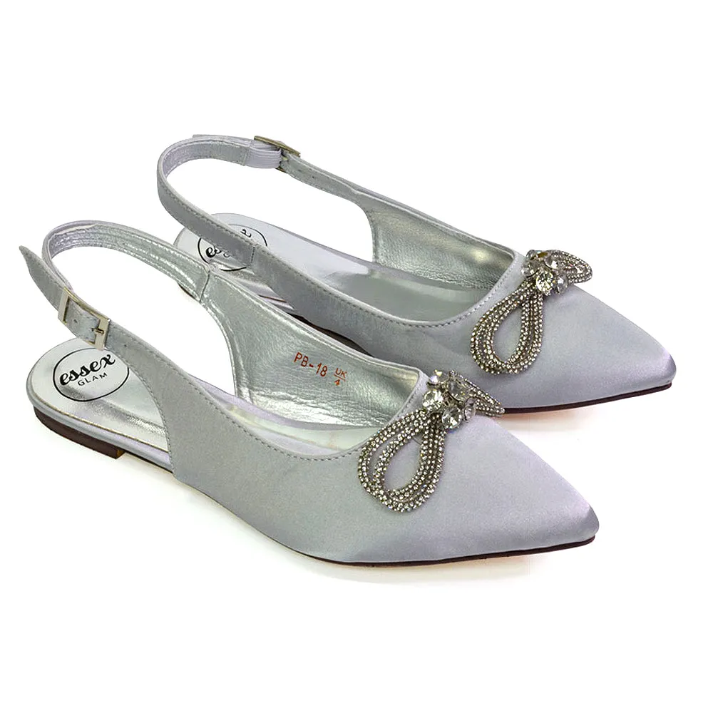 Ossie Slingback Diamante Bow Pointed Toe Ballerina Pump Shoes in Green