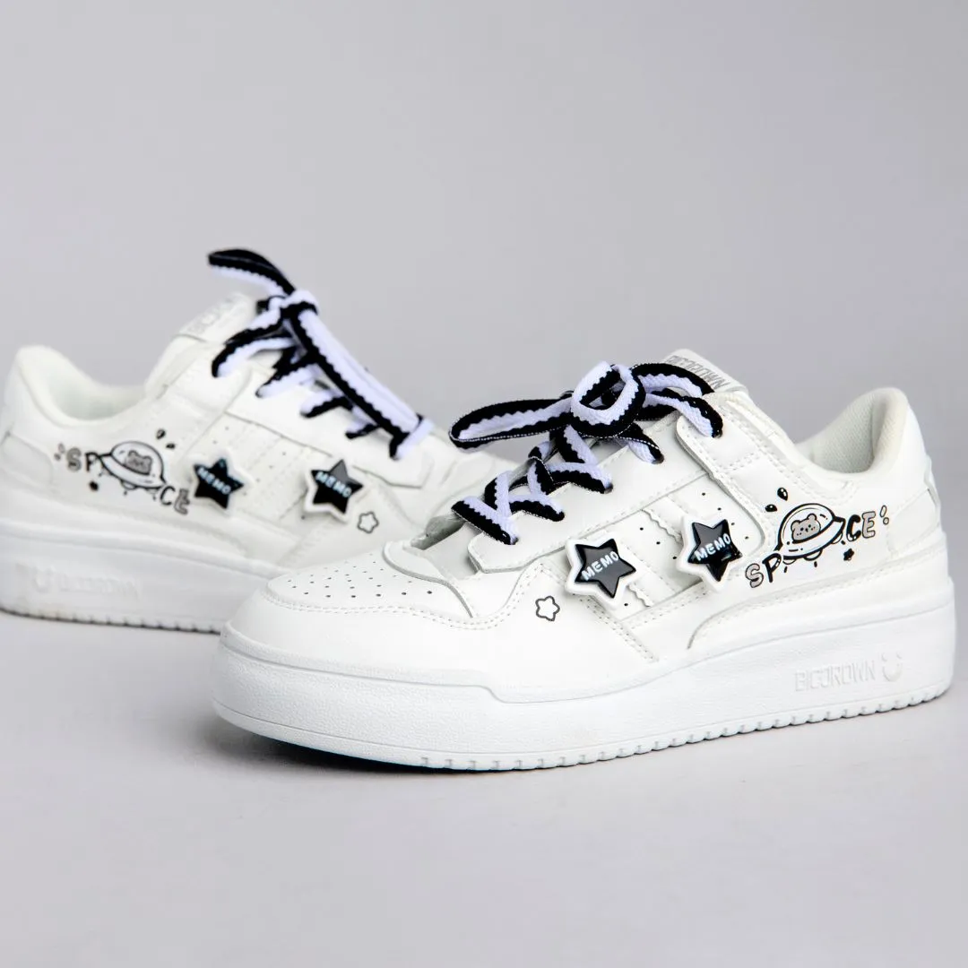 Out in Space Bear Casual White Shoes - Women's