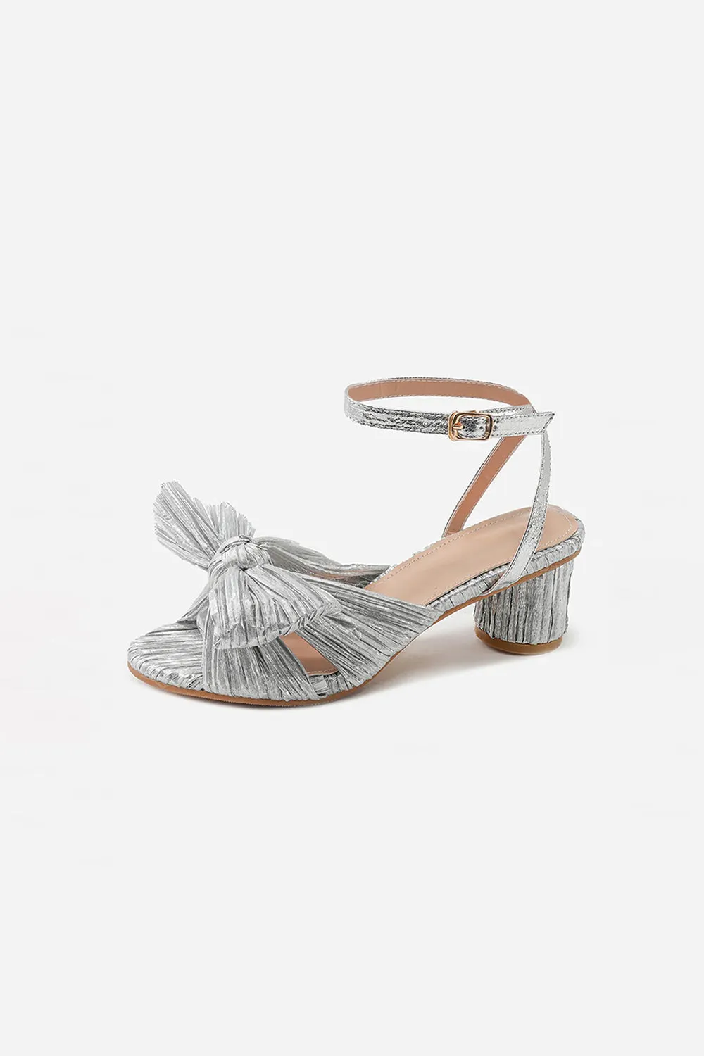 Outdoor Satin Peep Toe Chunky Heel Shoes With Buckle Bowknot