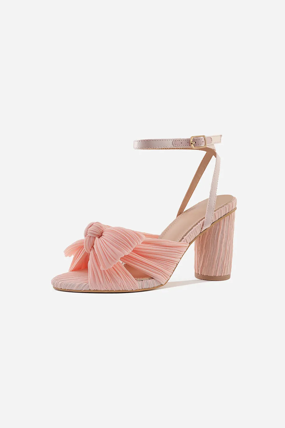 Outdoor Satin Peep Toe Chunky Heel Shoes With Buckle Bowknot