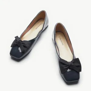 Patent Bow Ballerina Flats (Eva) Dark Grey