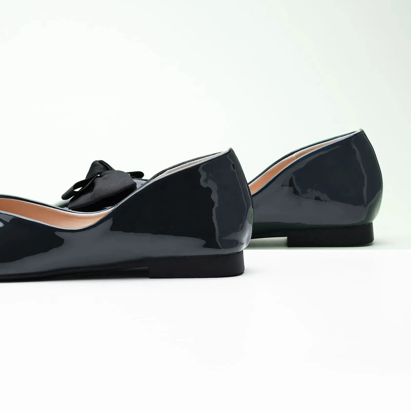 Patent Bow Ballerina Flats (Eva) Dark Grey