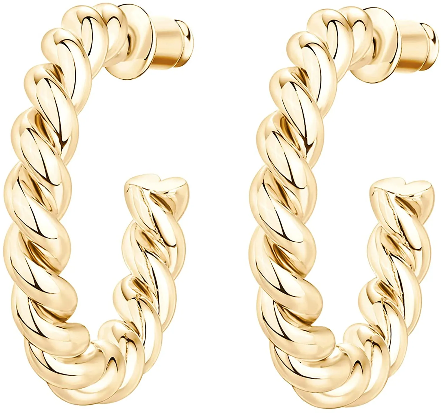 PAVOI 14K Gold Plated 925 Sterling Silver Twisted Rope round Hoop Earrings in Rose Gold, White Gold and Yellow Gold