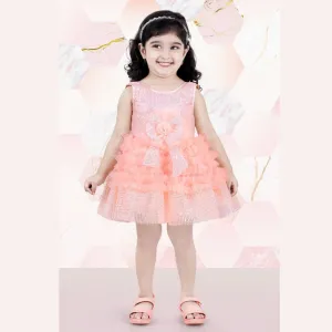 Peach Sequin Bow Frock for Girls